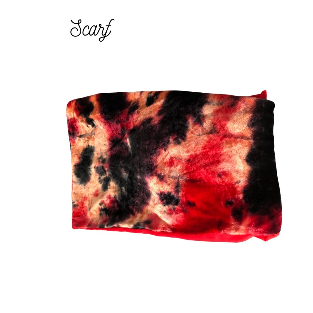 VELVET INFINITY SCARF-RED, BLACK, ORANGE